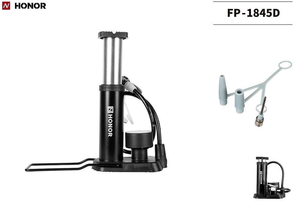 Насос ножной HONOR, с манометром (1,7"), ⌀45 мм, Мax 85psi (6 бар), A/V, F/V, FP-1845S