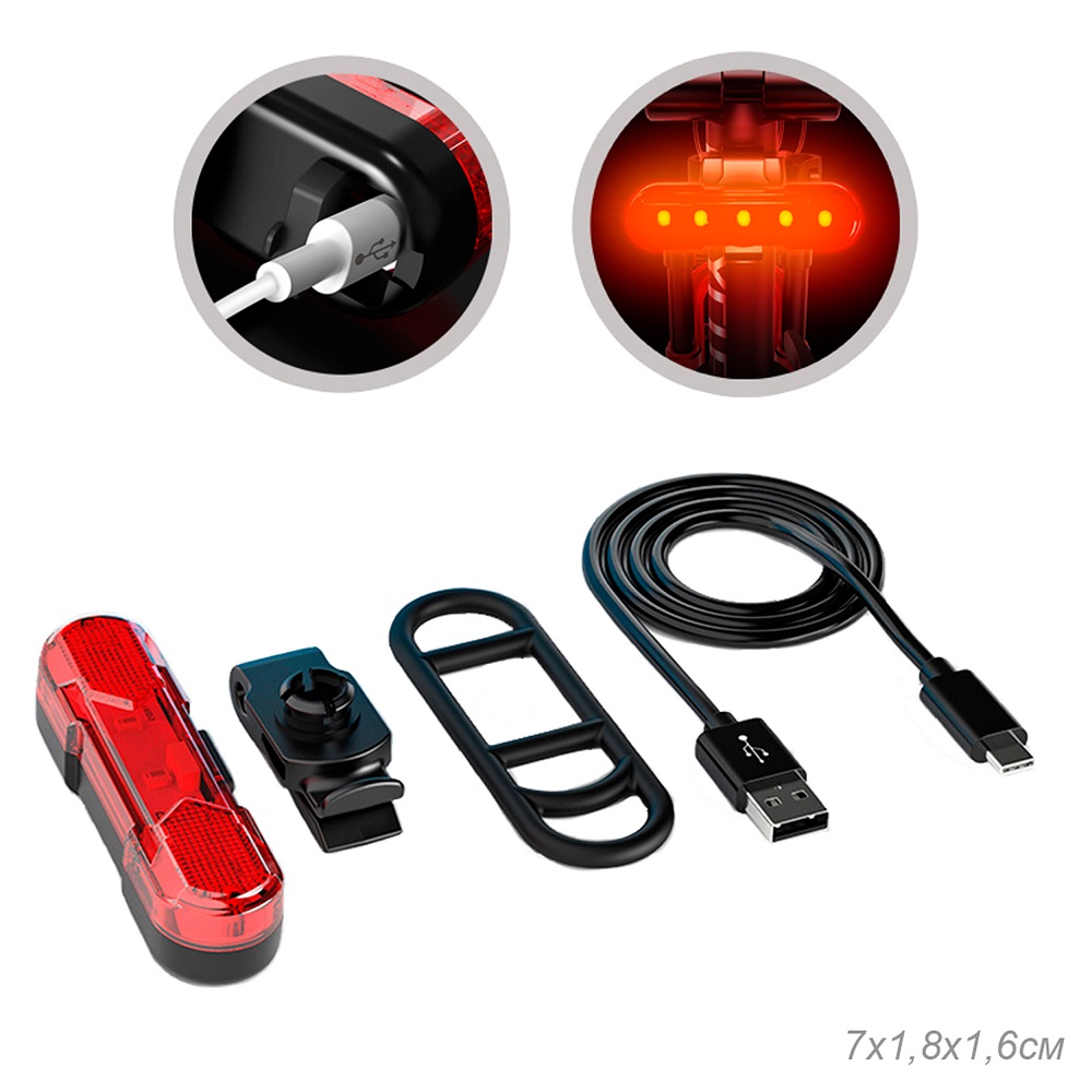 Фонарь задний COMIRON TA10 80lm, аккум, 220mAh, USB; четыре режима, поворотный на 360С